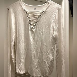 White long sleeve lace up top